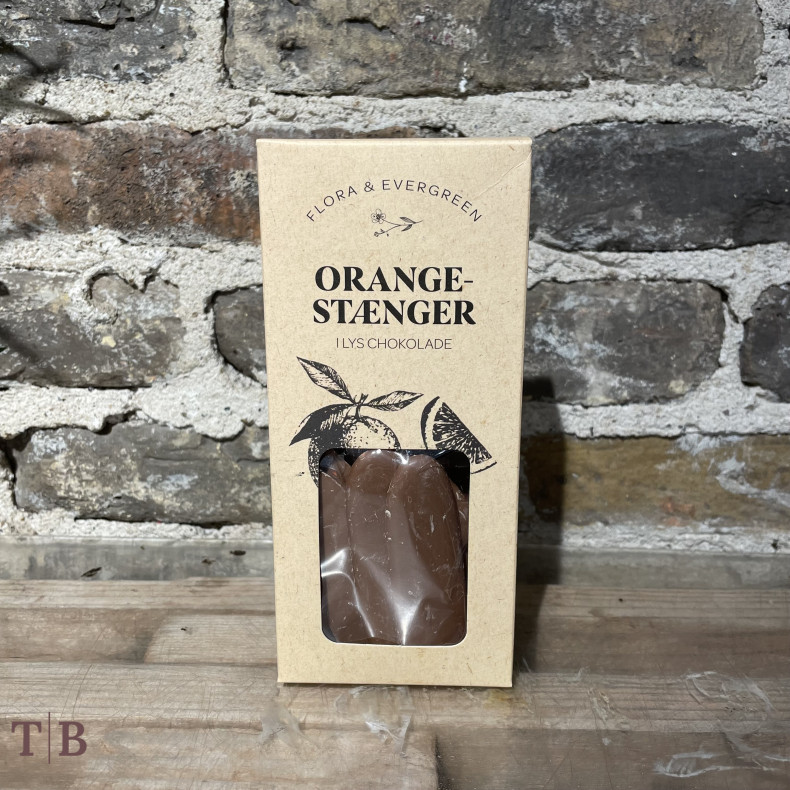 Orange stnger i lys chokolade