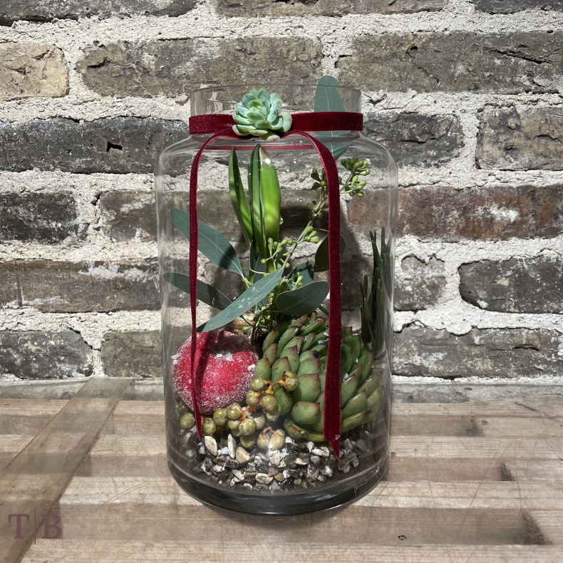 Juleglas med amaryllis, huslg &amp; glimmerble